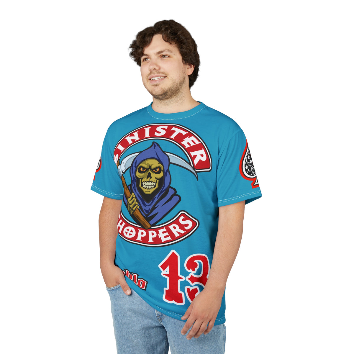 Sinister Choppers HiViz Custom Motorcycles- Electric Blue Reaper Super Tee - High Performance Riding Wear