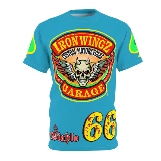 Iron Wingz Custom Motorcycle Skull Tee - Badazz Harley Riding HiViz Tee