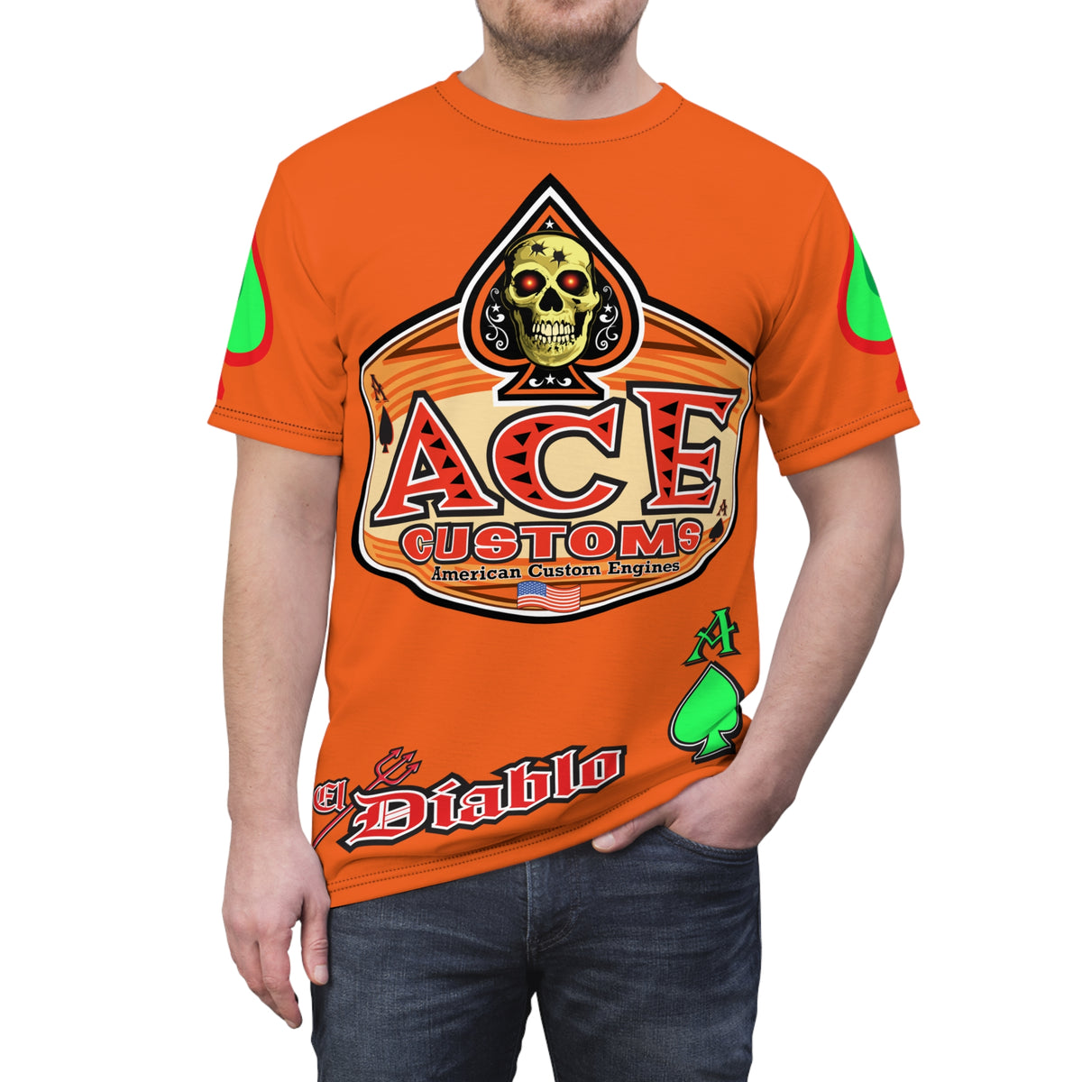 American Custom Engines ACE - Specially Designed Lumina Green  Ace of Spades Death Card High visibility Graphics