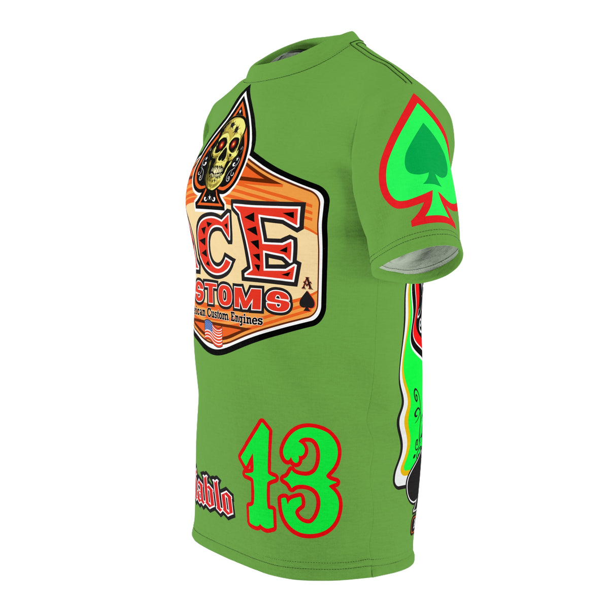 American Custom Engines ACE - Specially Designed Lumina Green  Ace of Spades Death Card High visibility Graphics