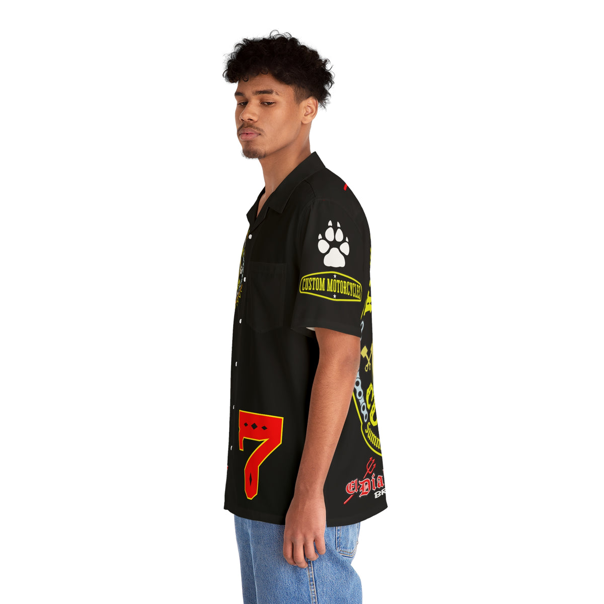 Big Bopper MWT Wolf Customs Motorcycle Hawaiian Shirt -  For Big Men to Size 5XL