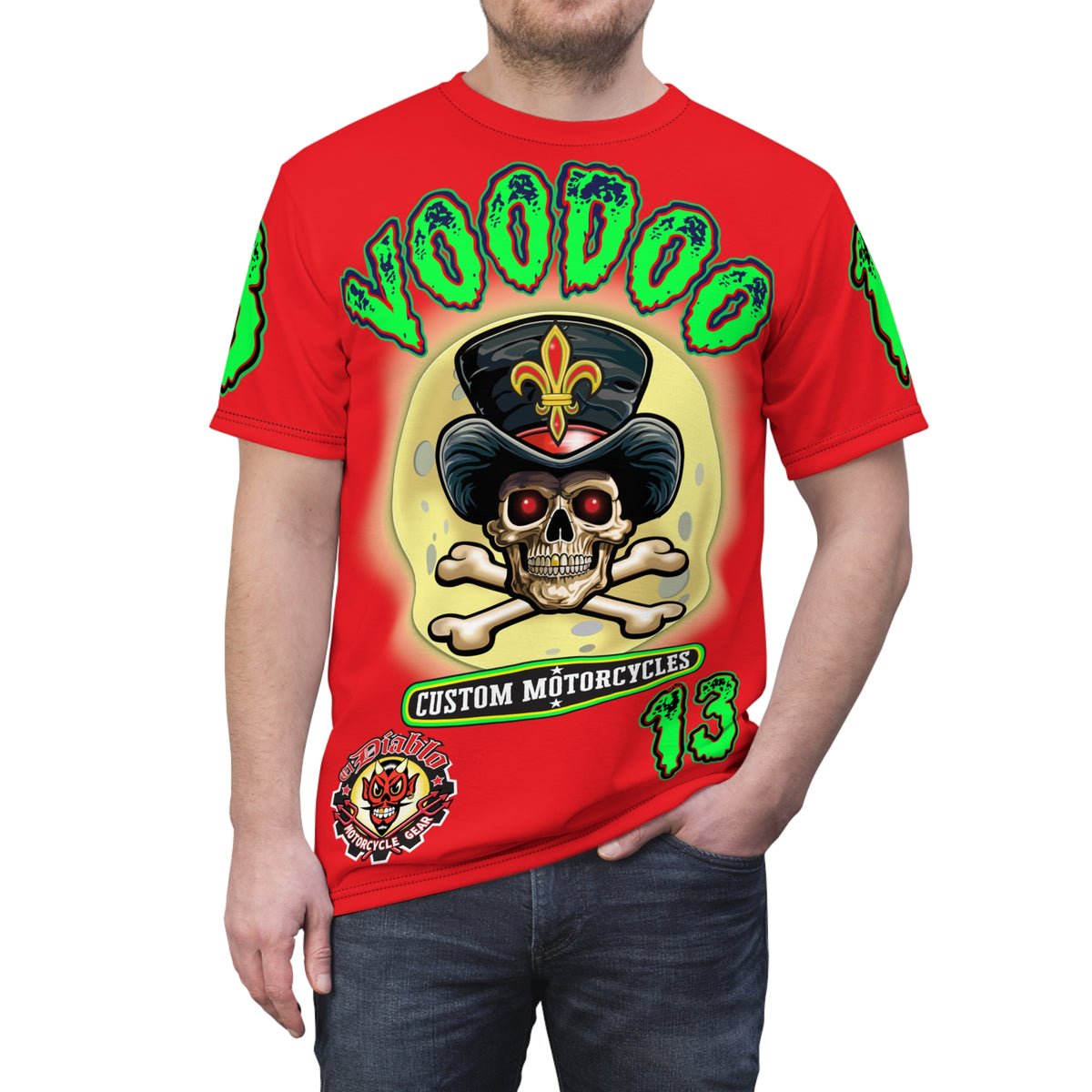 Voodoo Lucky 13 Red Rider HiViz Super Tee, XLGraphics , Custom Riding Apparel