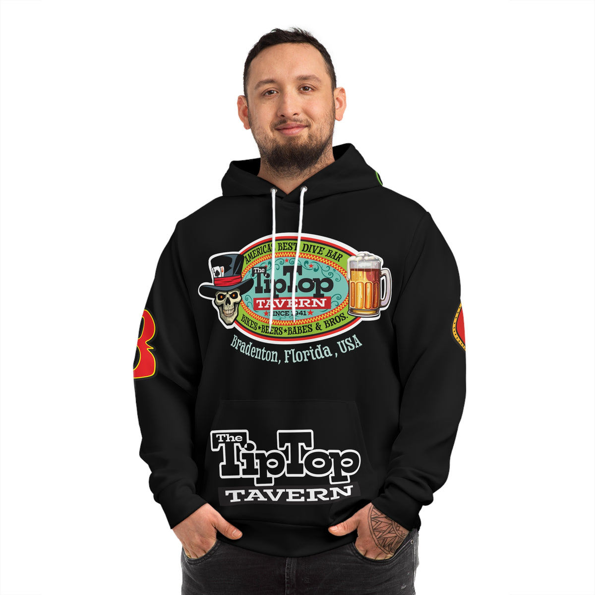 HoodZ  TipTop Tavern Graphic Hoodie, Skulls, Bar Apparel, Gift for Beer Lovers, Dive Bar Treasure