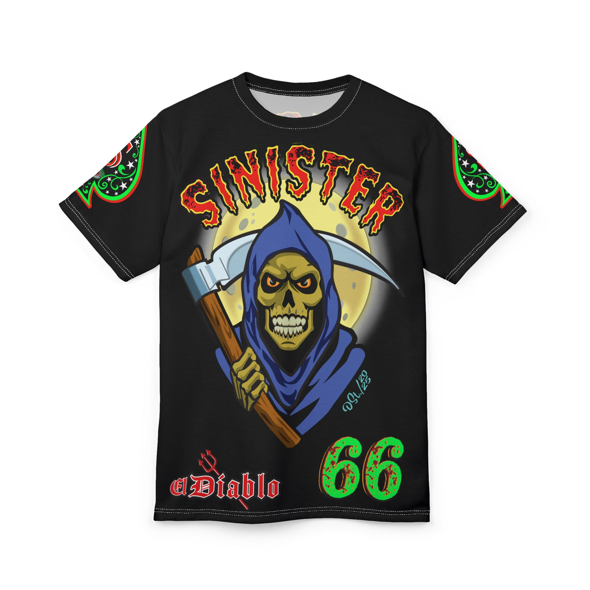Sinister Choppers Reaper Super Tee - Gothic Graphic T-Shirt for Motorcycle Riders