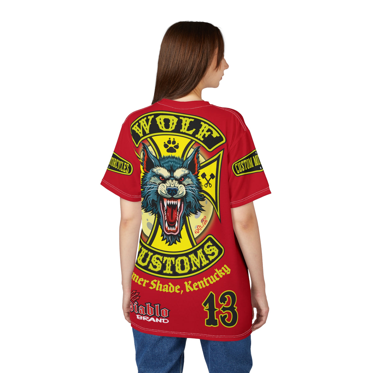 MWT Wolf Customs 13 Black & Lumina Graphics -- Super Riding Tee — Retro Motorcycle Builder Shirt, The Best Biker Riding Tee EVER !!!
