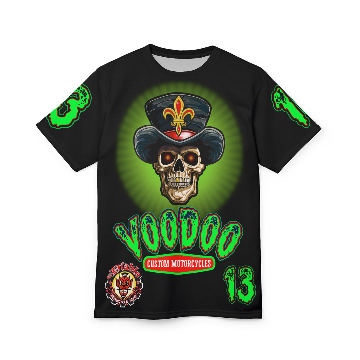 Voodoo Lucky 13 Motorcycle HiViz Super Tee, Unique Graphic Tee, Custom Riding Apparel