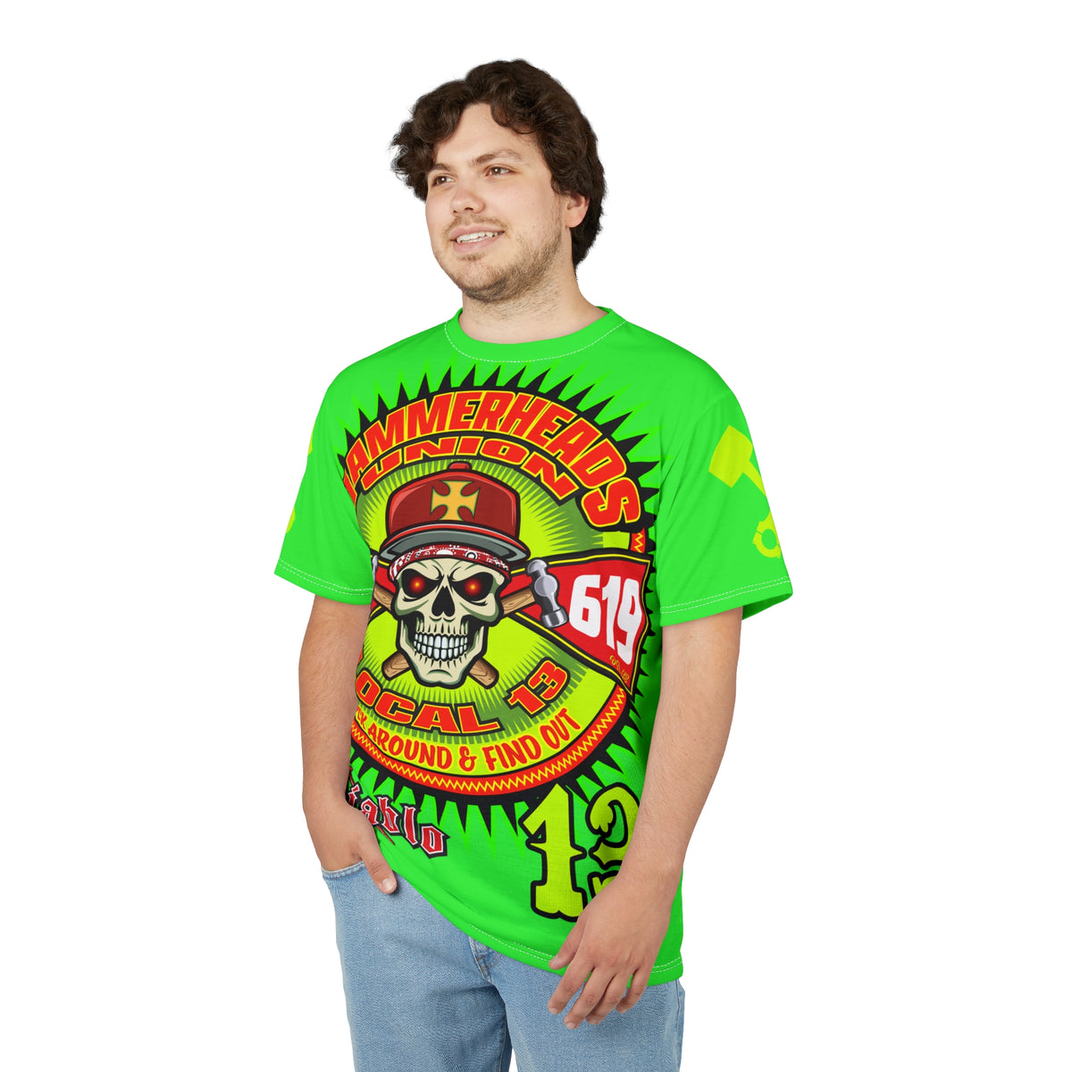 Very Special Hammerheads Union Local 13 - GIANT GRAPHICS !!!!!! SoCal 619 Special Edition - Custom HiViz Motorcycle Riding Tee Shirt _ Super Comfort and Fit