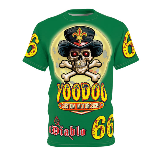 Voodoo Custom Motorcycles Unisex HiViz Tee, Edgy Graphic Shirt, Motorcycle Apparel, Skull T-Shirt, Perfect for Bikers