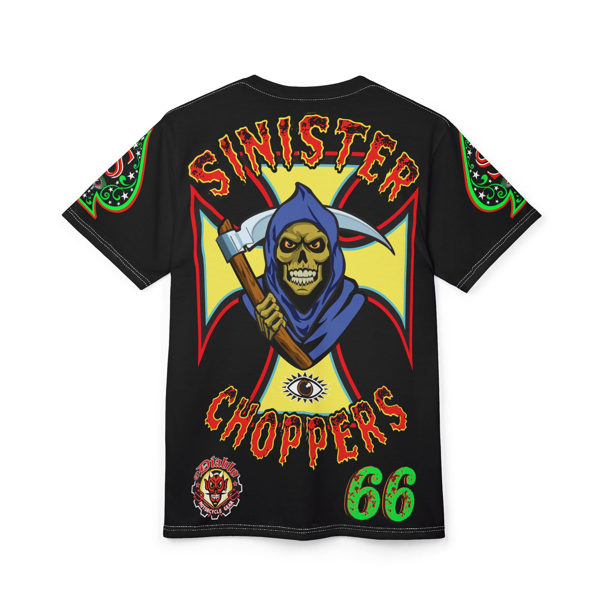 Sinister Choppers Reaper Super Tee - Gothic Graphic T-Shirt for Motorcycle Riders