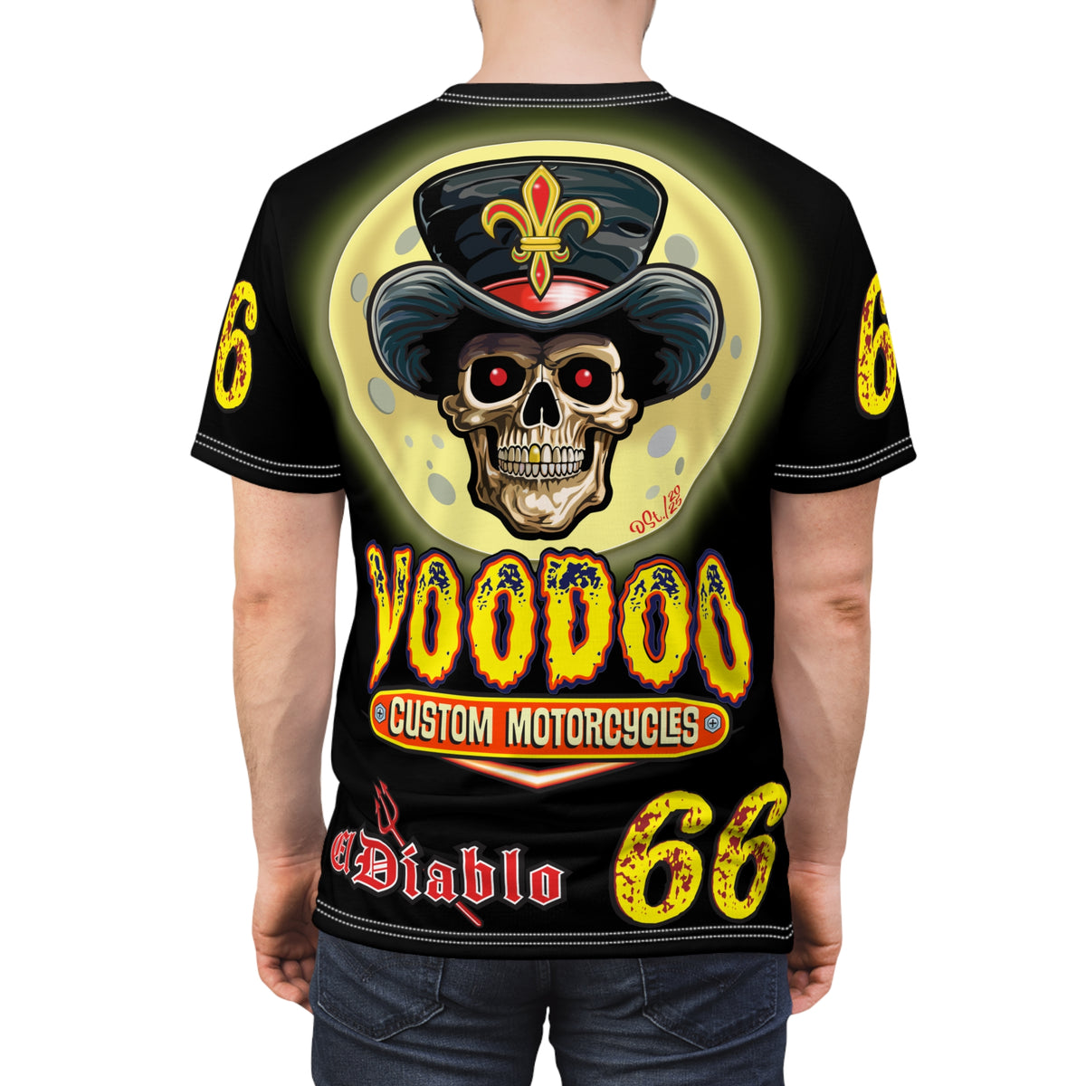 Voodoo Custom Motorcycles Black Magic HiViz Tee, Edgy Graphic Biker Shirt