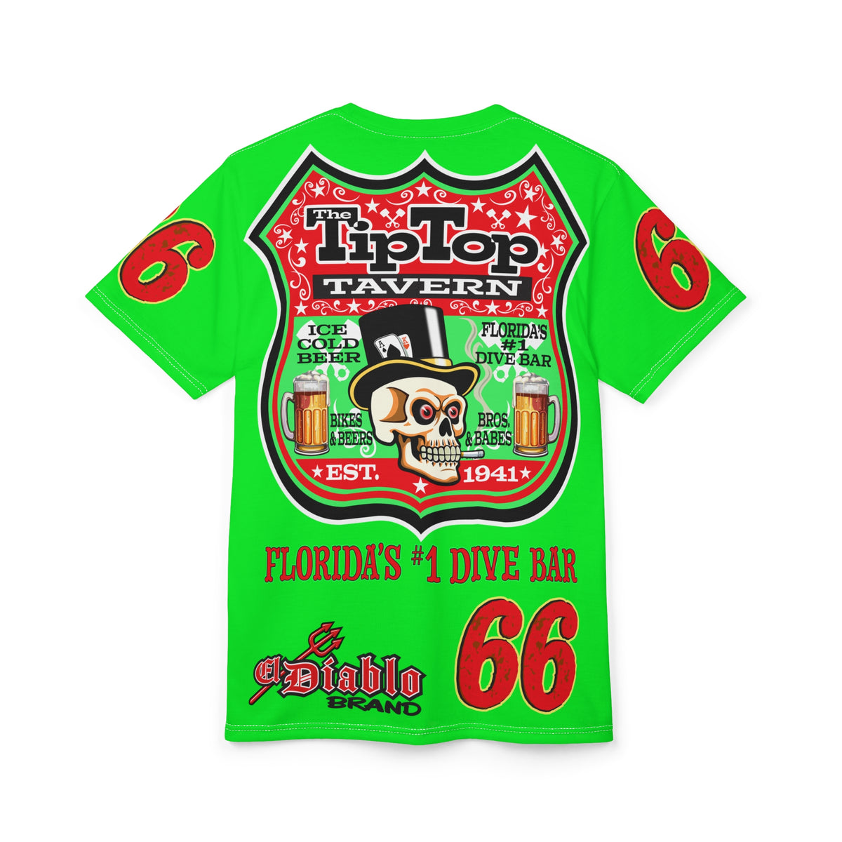 VERY SPECIAL Tip Top Tavern Dive Bar -HiViZ Lumina Green Super Riding Tee (*Limited Edition) - Florida's Best Dive Bar, Bikes Beers Babes & Bros. - Honouring Biker Bars