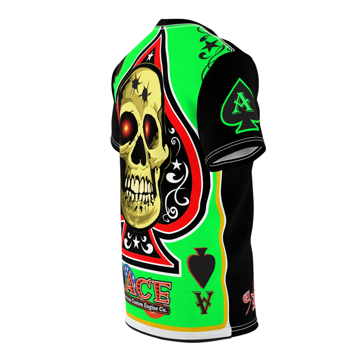 American Custom Engines ACE - Super HiViz Ace of Spades Lumina Green Back  EXTRA LARGE HiViz  Graphics