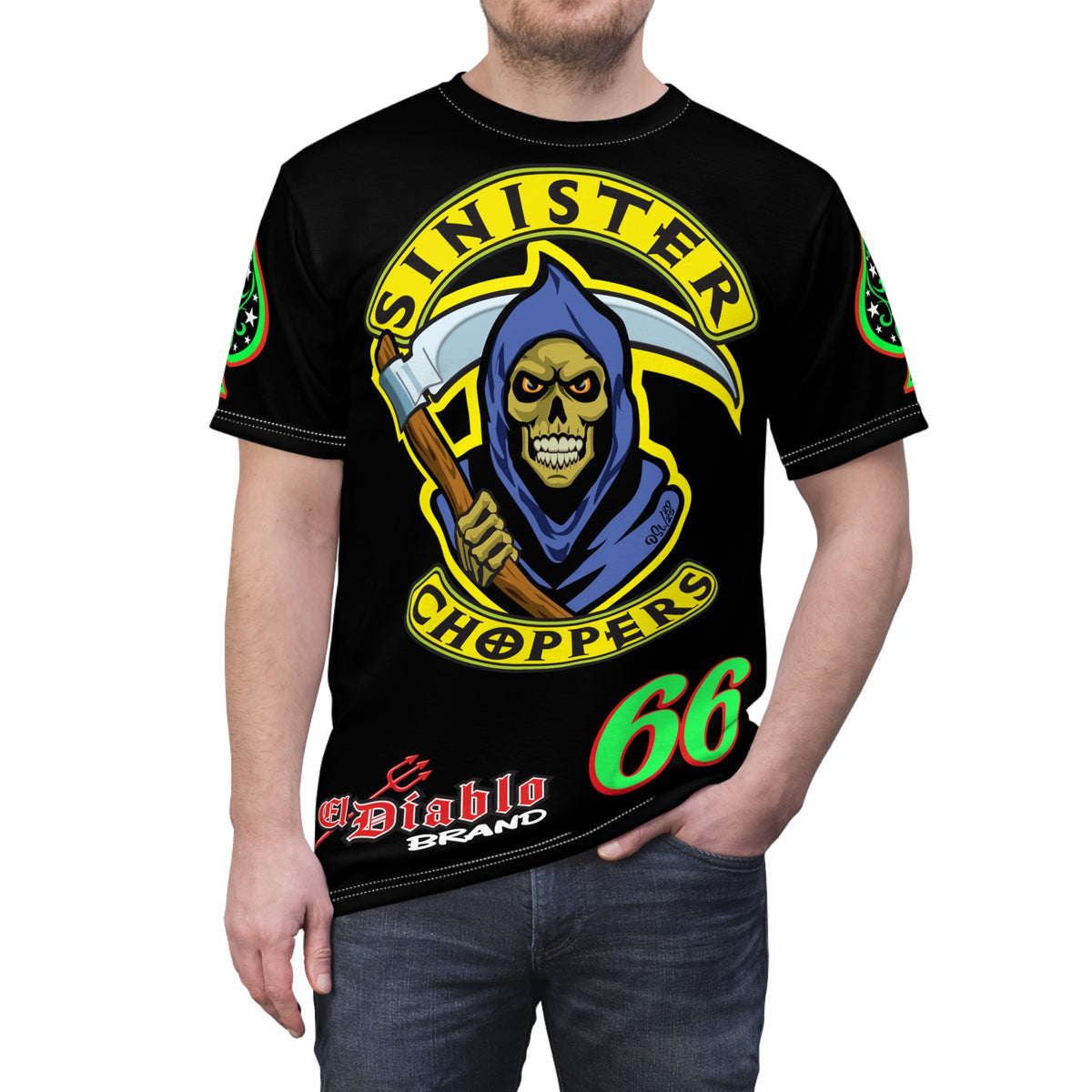 SRT Sinister Choppers Reaper Super Tee - Gothic Graphic T-Shirt for Motorcycle Riders