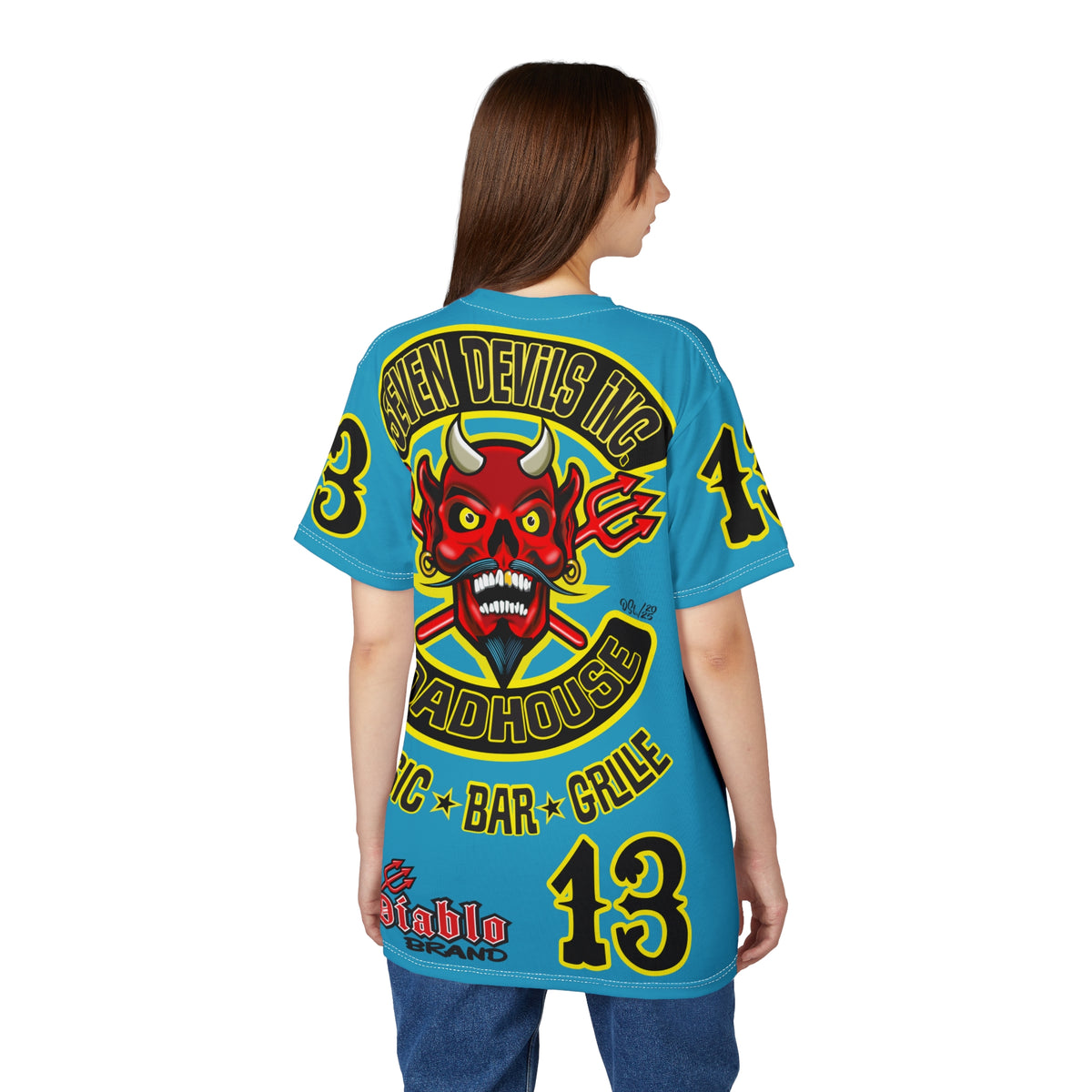 Seven Devils Inc. Roadhouse Bad in  Black Super Tee — Extreme Edgy Graphics - Bad Attitude Custom Biker Riding Gear