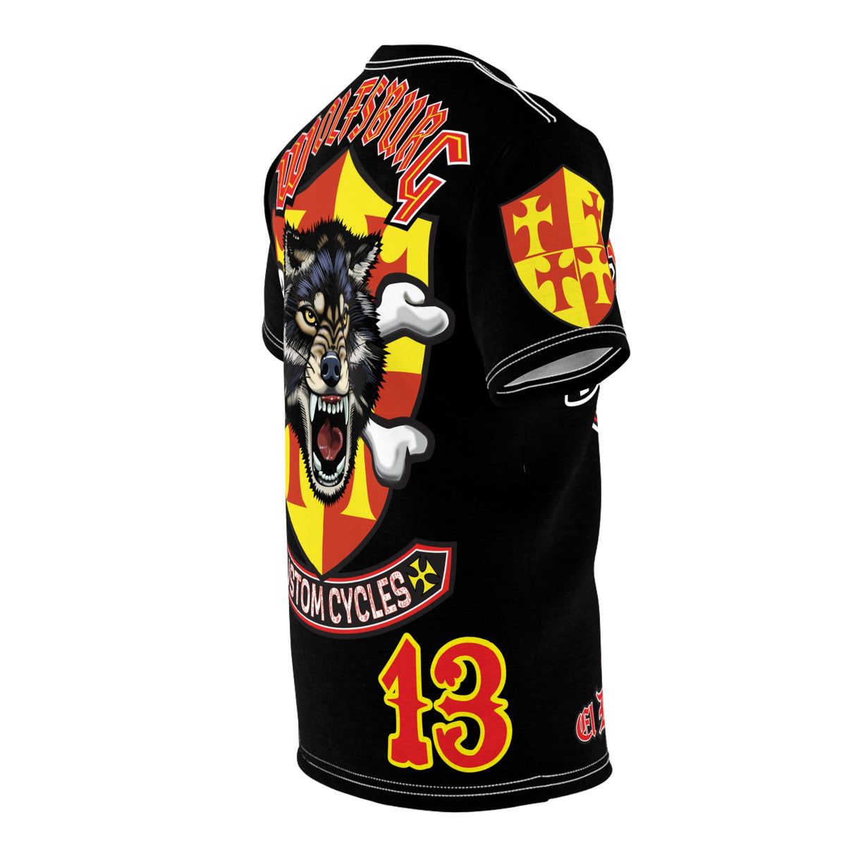 Wolfsburg Custom Cycles Super Tee - Edgy Biker Wear, Badass Gear with High Visibility Graphics