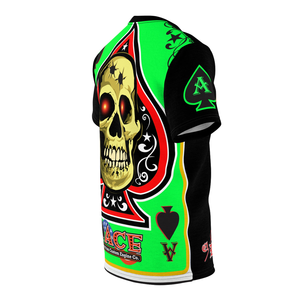 American Custom Engines ACE - Super HiViz Ace of Spades Lumina Green Back  EXTRA LARGE HiViz  Graphics