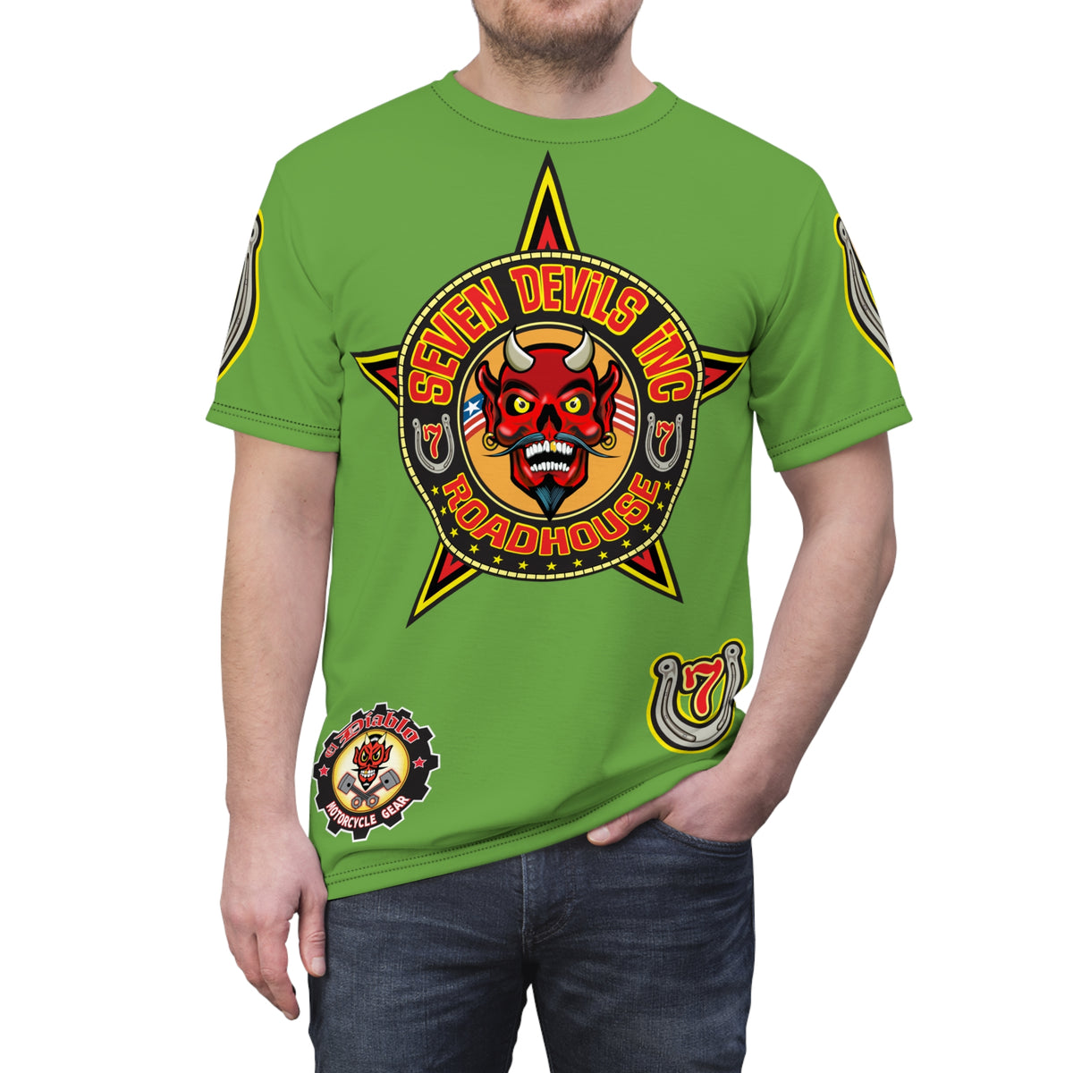 Seven Devils Inc. Roadhouse HiViz Design, Edgy Biker Shirt, Special Motorcycle Riding Gear, Seven Devils Inc.