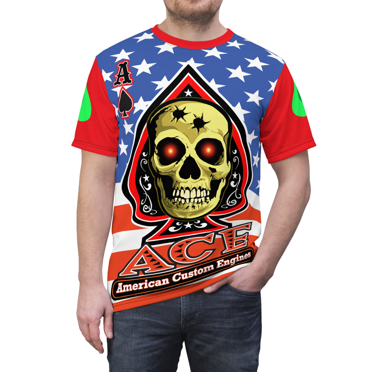 American Custom Engines ACE Americana Cut - Special Lumina Green  Ace of Spades Death Card High visibility Graphics