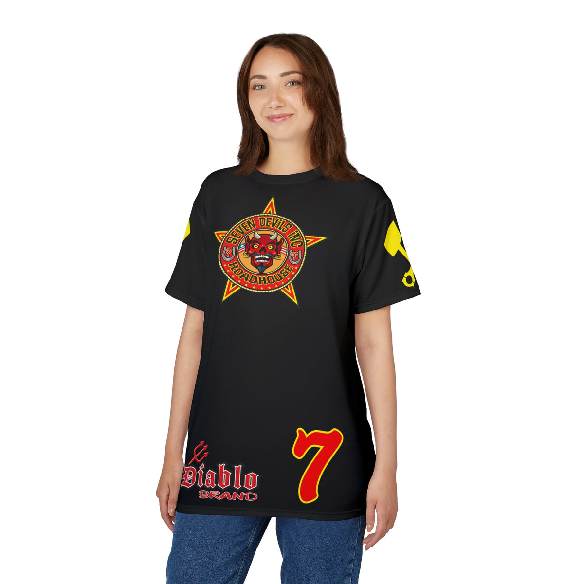 SRT Seven Devils Road House Custom Biker Riding Super Tee - Retro Devil Western Style Graphic Style