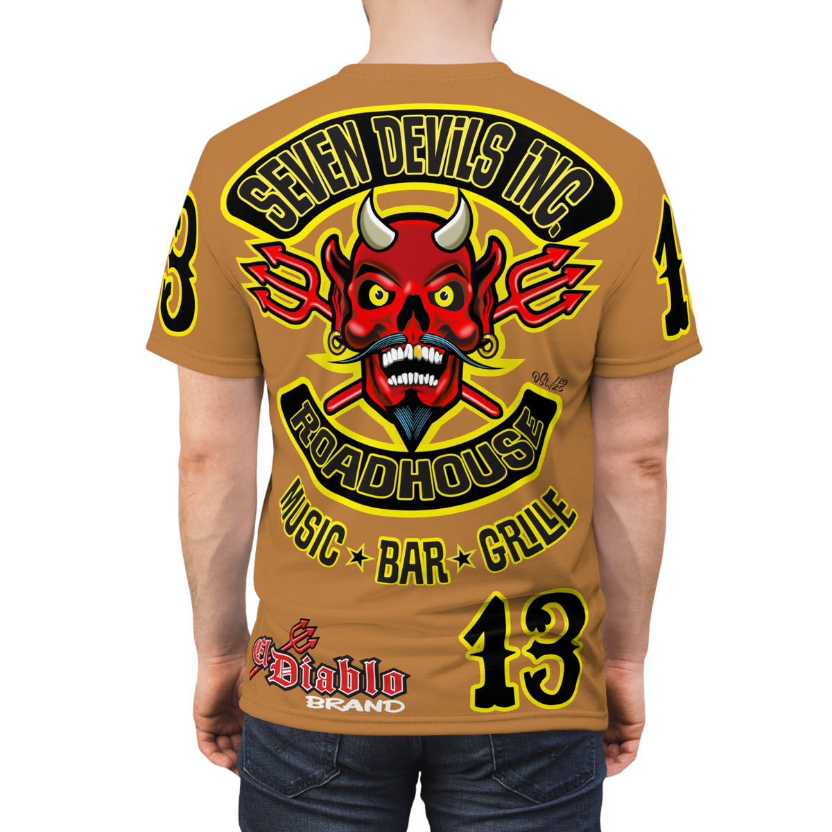 Seven Devils Inc. Roadhouse Black on Black Super Tee — Extreme Edgy Graphics - Bad Attitude Custom Biker Riding Gear