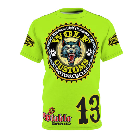 VERY SPECIAL MWT Wolf Customs Lumina Green XL HiViZ Graphics Super Tee —  The Best Biker Riding Tee EVER !!!
