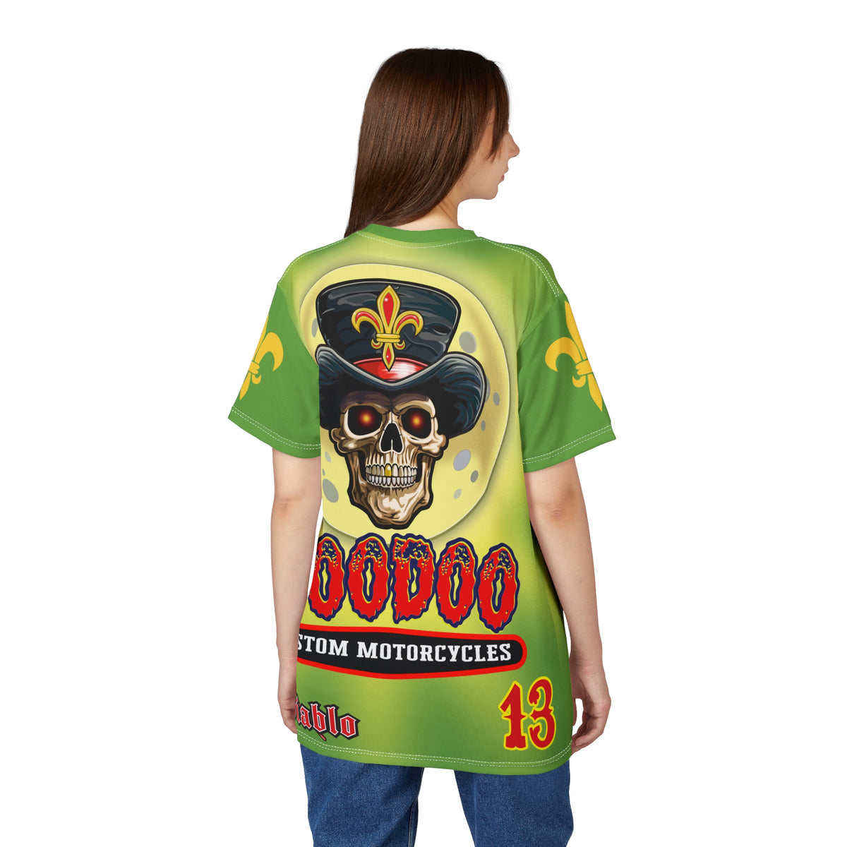 Voodoo Custom Motorcycles Unisex Tee - Edgy Tie Dye Skull Design for Bikers