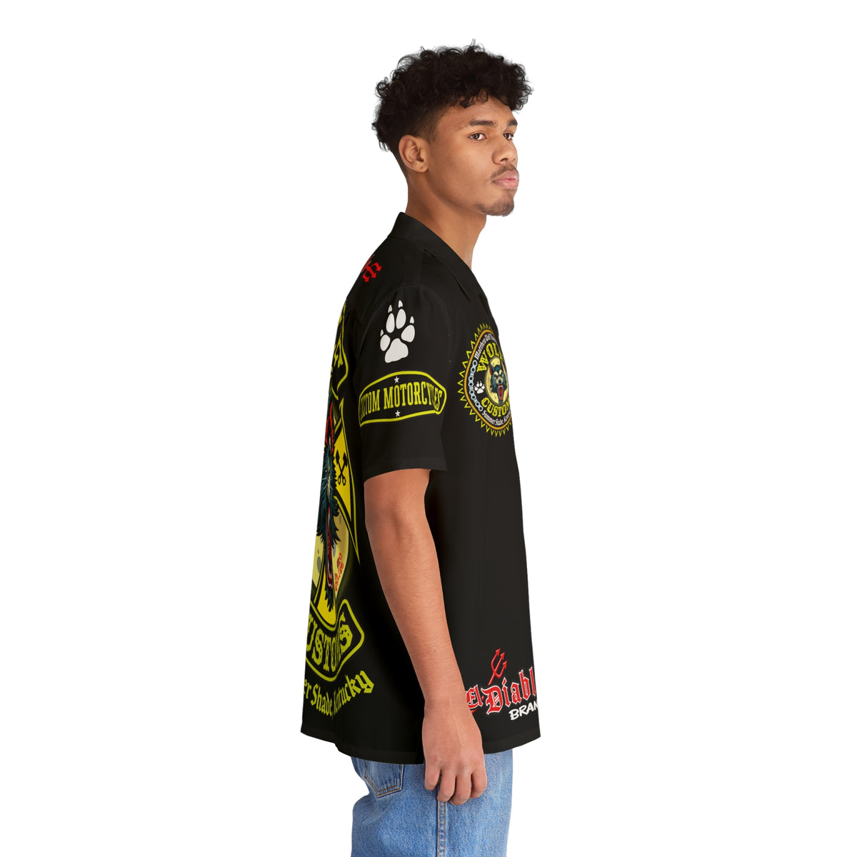 Big Bopper MWT Wolf Customs Motorcycle Hawaiian Shirt -  For Big Men to Size 5XL