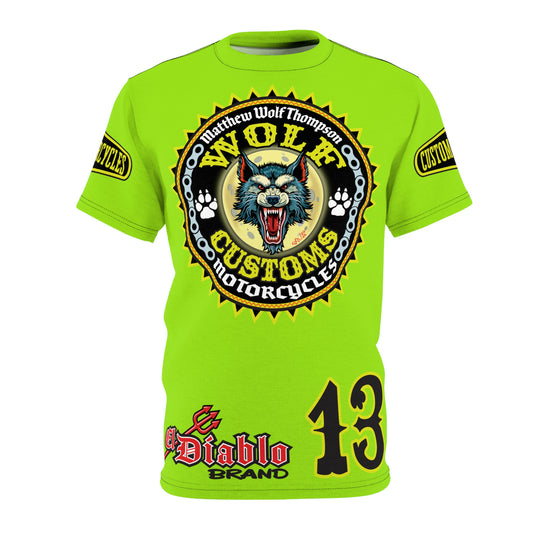 VERY SPECIAL MWT Wolf Customs HiViZ Lumina Green with XL Graphics Super Tee —  The Best Biker Riding Tee EVER !!!