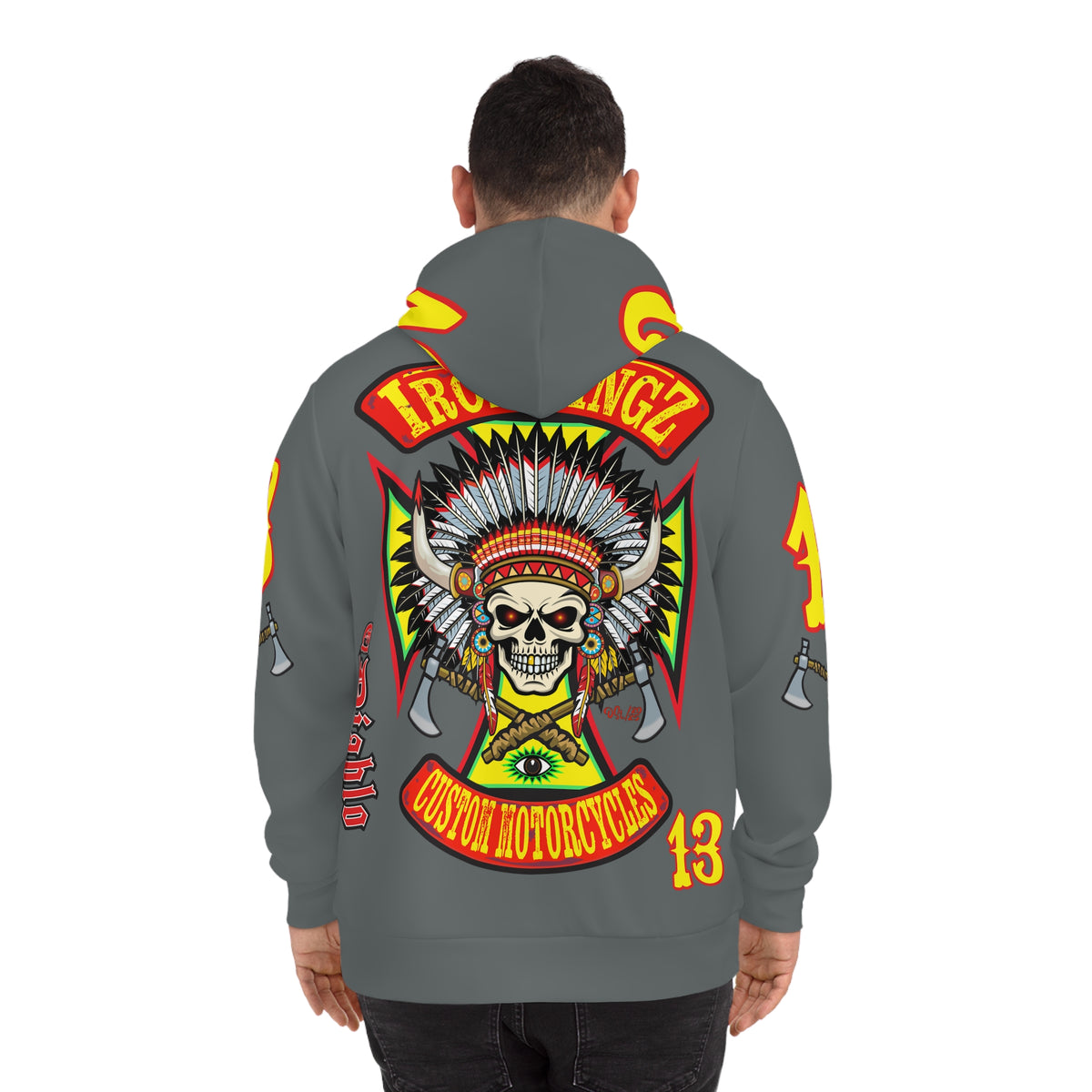 HoodZ Iron WingZ Custom Motorcycles Retro Logo Pullover Hoodie