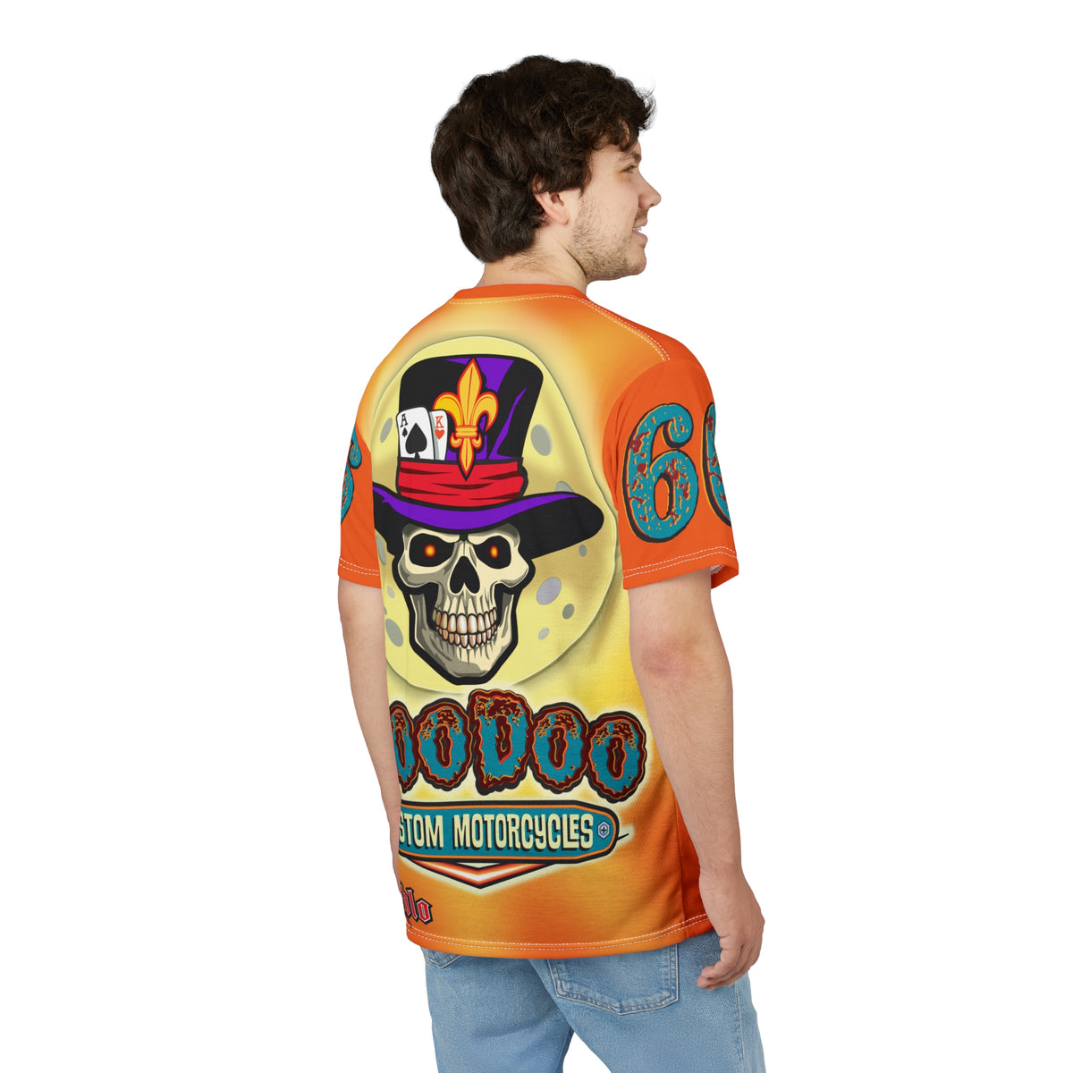 VooDoo Customs Tie Dye Orange Blast HiViz Graphic Tee – Unisex- Edgy Style for Bikers