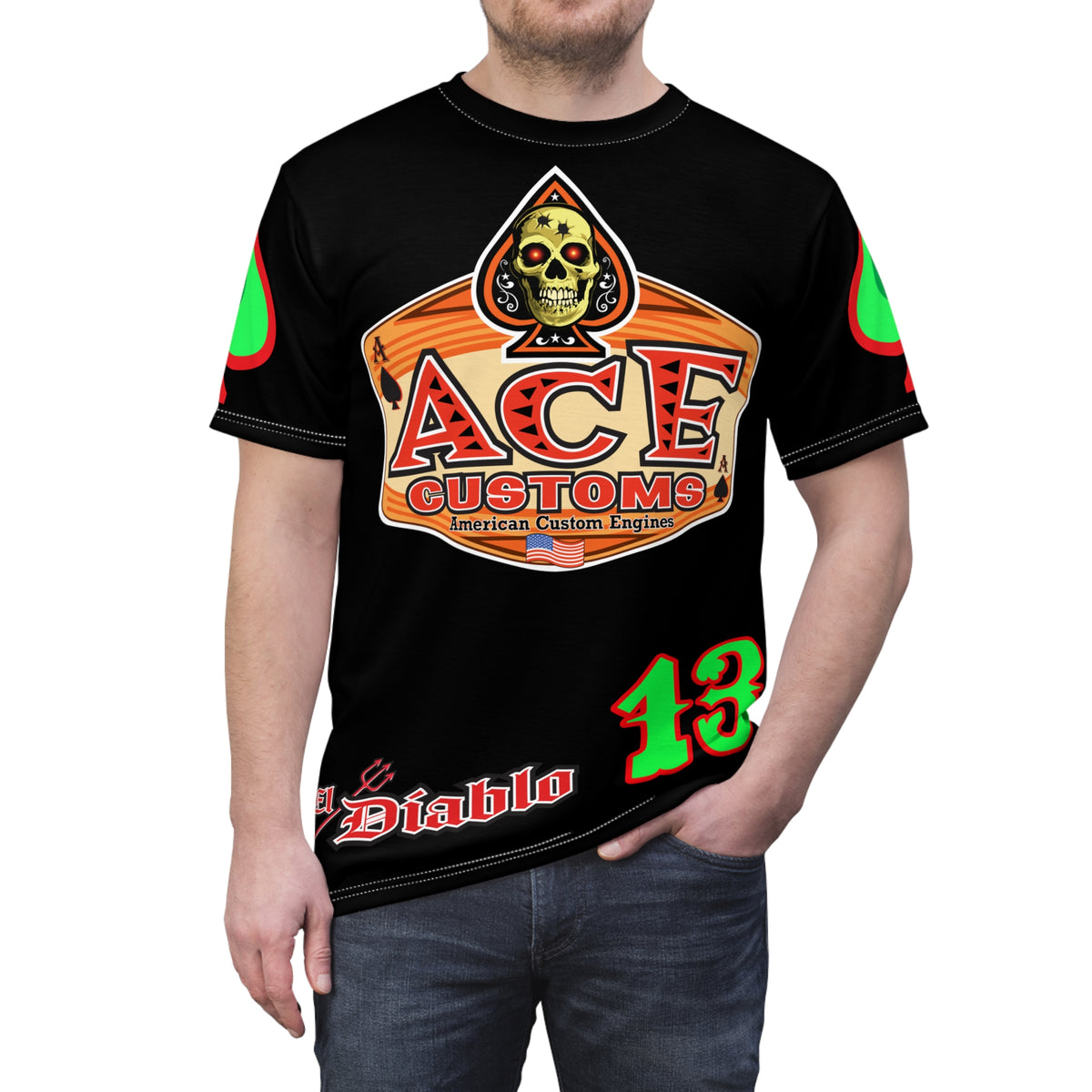 American Custom Engines ACE - Special Lumina Green  Ace of Spades Death Card High visibility Graphics