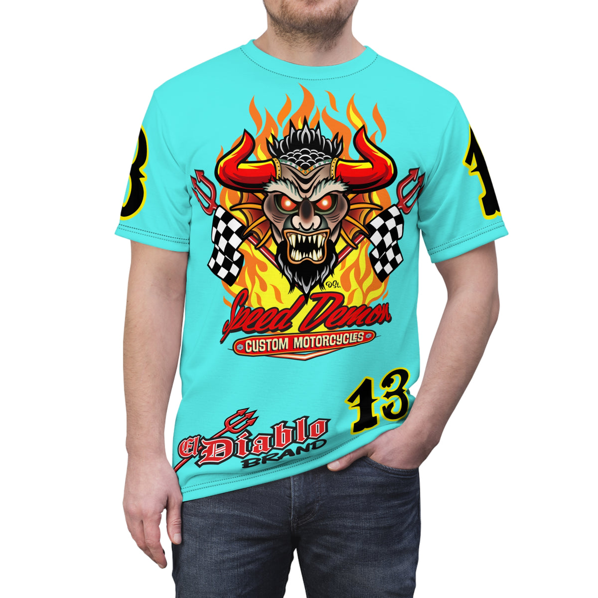Speed Demon Customs BLU SKY Super Tee — Extreme Edgy Graphics - Bad Attitude Custom Biker Riding Gear