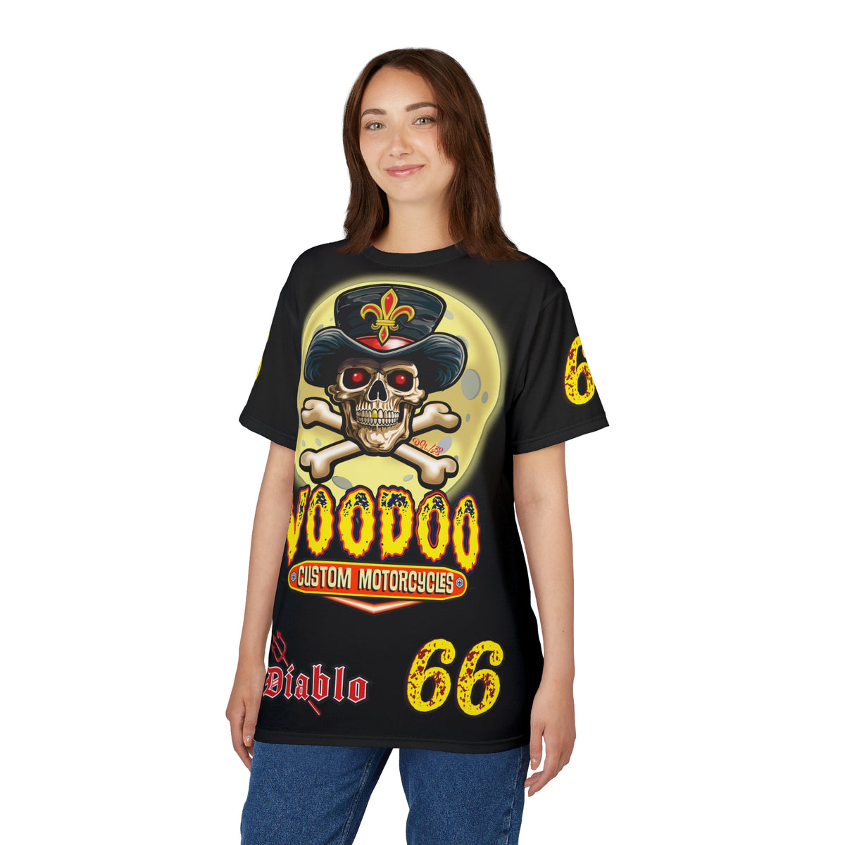Voodoo Custom Motorcycles Black Magic HiViz Tee, Edgy Graphic Biker Shirt