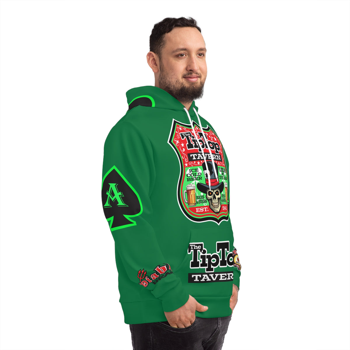 HoodZ Tip Top Tavern America's Best Dive Bar Super Hoodie - Ace of Spades Special Edition - High Visibility Lumina Green Accents