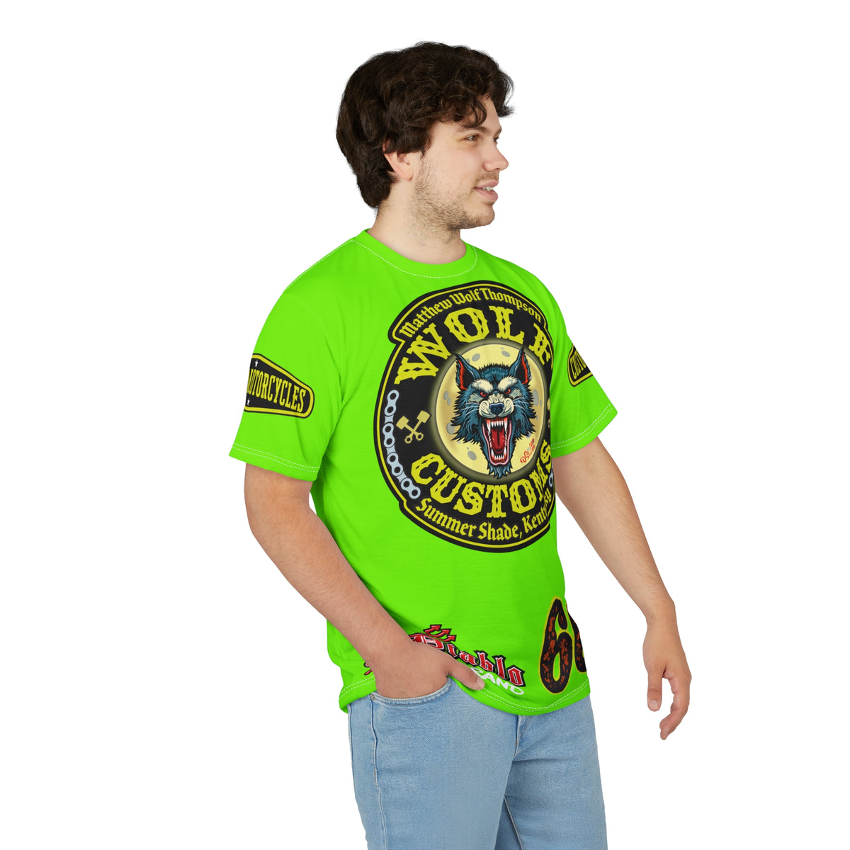 Very Special MWT Wolf Customs 66  Lumina HiViZ Super Riding Tee — Retro Motorcycle Club Shirt, The Best Biker Riding Tee EVER !!!