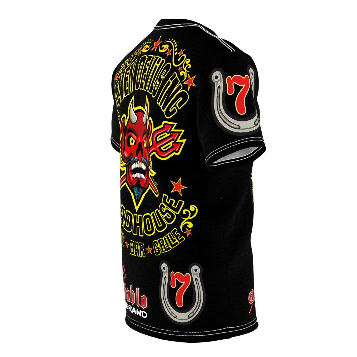 Seven Devils Road House (BLACK STAR LIMITED EDITION) Custom Super Riding Tee - Retro Devil Style Graphic Style