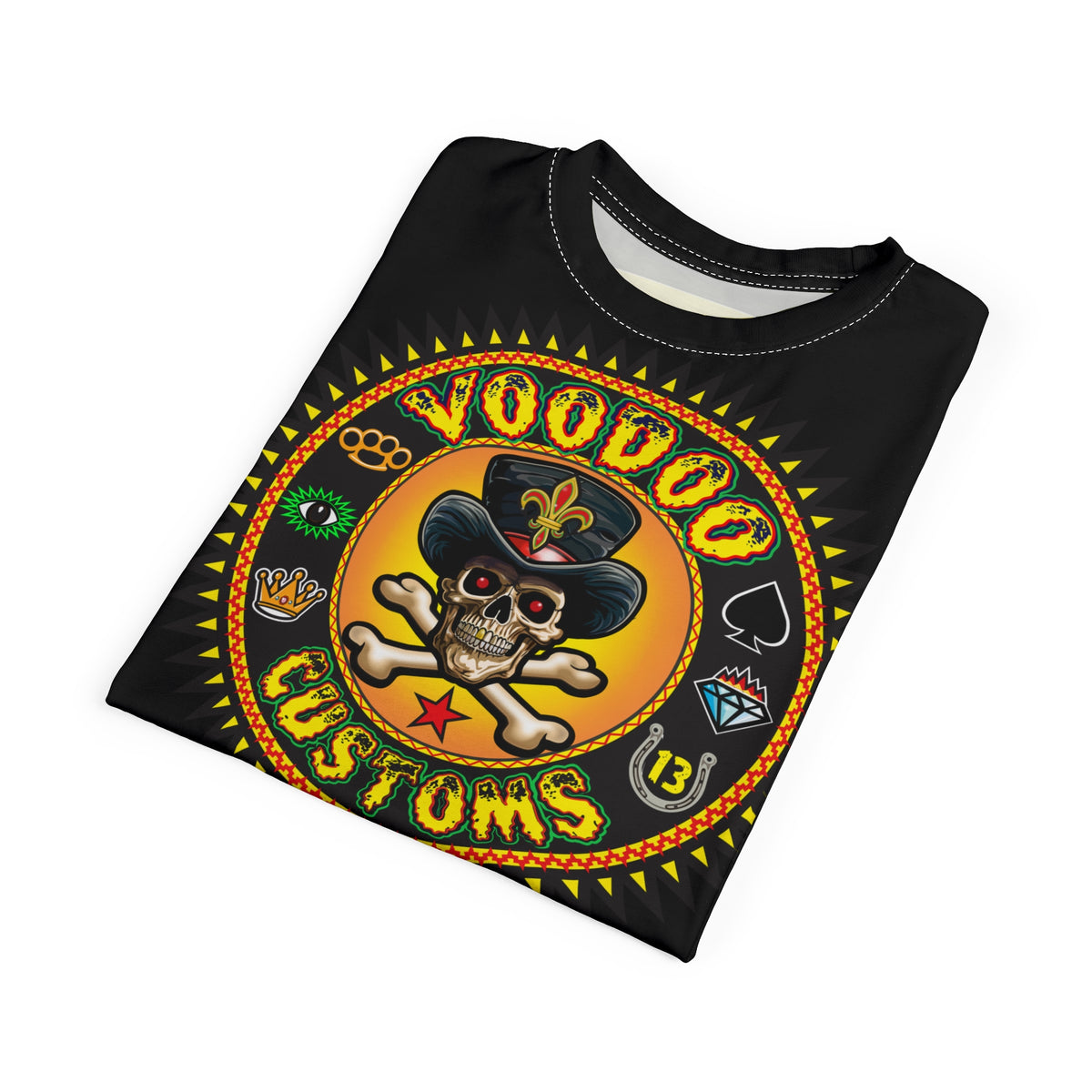 Voodoo Custom Motorcycles Black Magic HiViz Tee, Edgy Graphic Biker Shirt