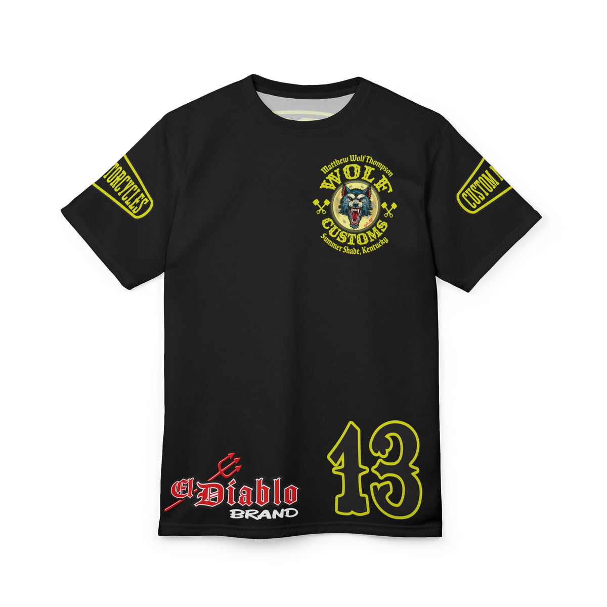 SRT MWT Wolf Customs 13 Black Beauty Graphics -- Super Riding Tee — Retro Motorcycle Club Shirt, The Best Biker Riding Tee EVER !!!