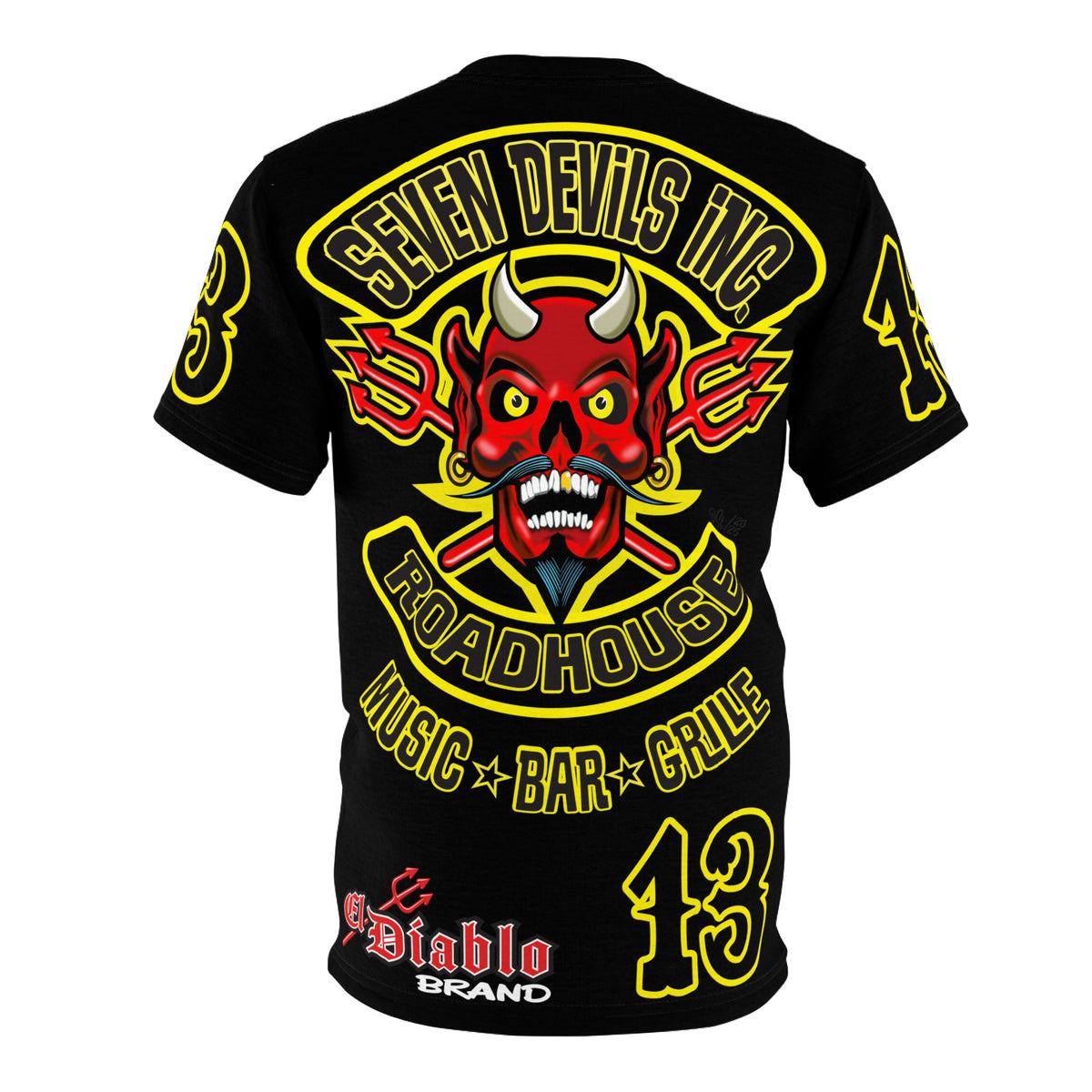 Seven Devils Inc. Roadhouse Black on Black Super Tee — Extreme Edgy Graphics - Bad Attitude Custom Biker Riding Gear