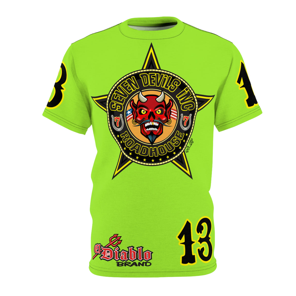 Very Special Seven Devils Inc. Roadhouse HiViZ Super Tee — Extreme Edgy Graphics - Bad Attitude Custom Biker Riding Gear