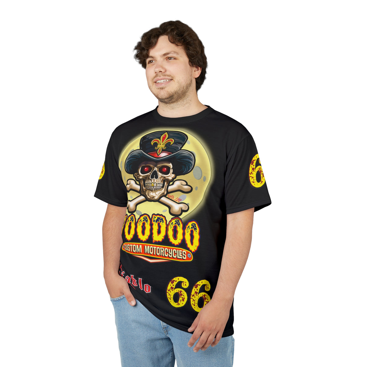 Voodoo Custom Motorcycles Black Magic HiViz Tee, Edgy Graphic Biker Shirt