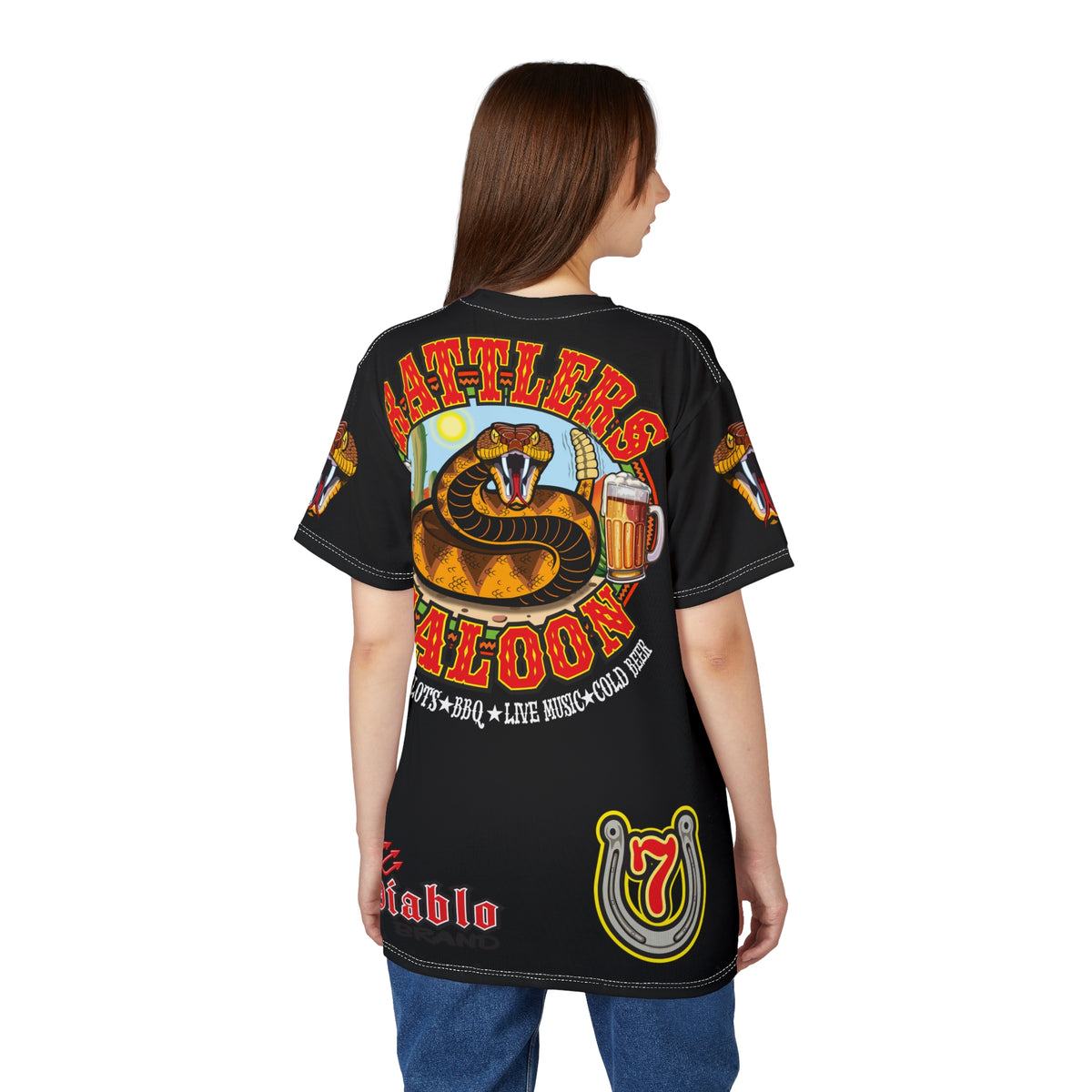 Rattlers Saloon  BADAZZ BLACK SUPER TEE — Vintage Biker 66 Graphic Shirt