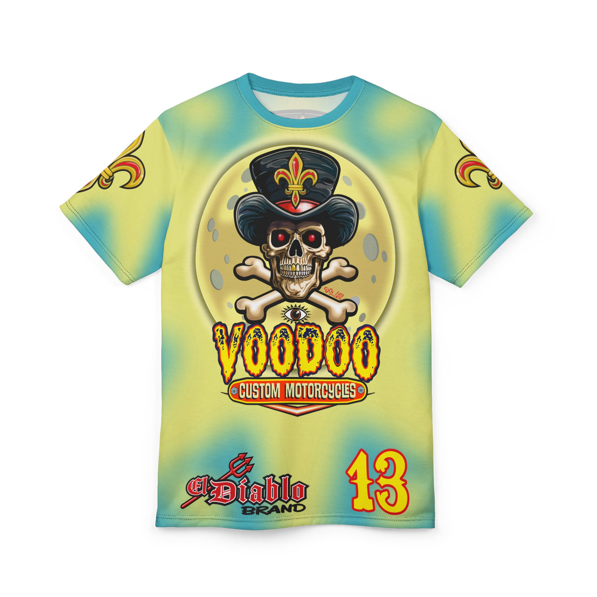 Voodoo Custom Motorcycles HIVIZ TYE DYE BLAST SUPER RIDING TEE - Look Cool, Ride Cool jn our Finest Biker Riding Tee