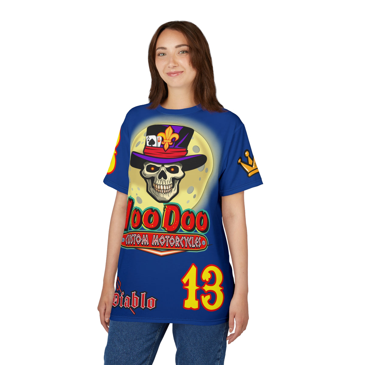 VooDoo Custom Motorcycles Midnight Blue HiViz Graphics Biker Tee
