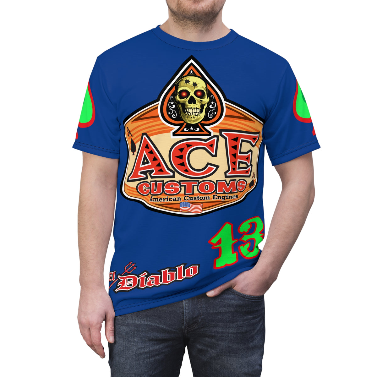 American Custom Engines ACE - Special Lumina Green  Ace of Spades Death Card High visibility Graphics