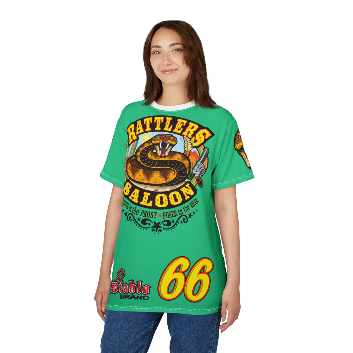 Rattlers Saloon Snake Logo Tee — Vintage Biker 66 Graphic Shirt