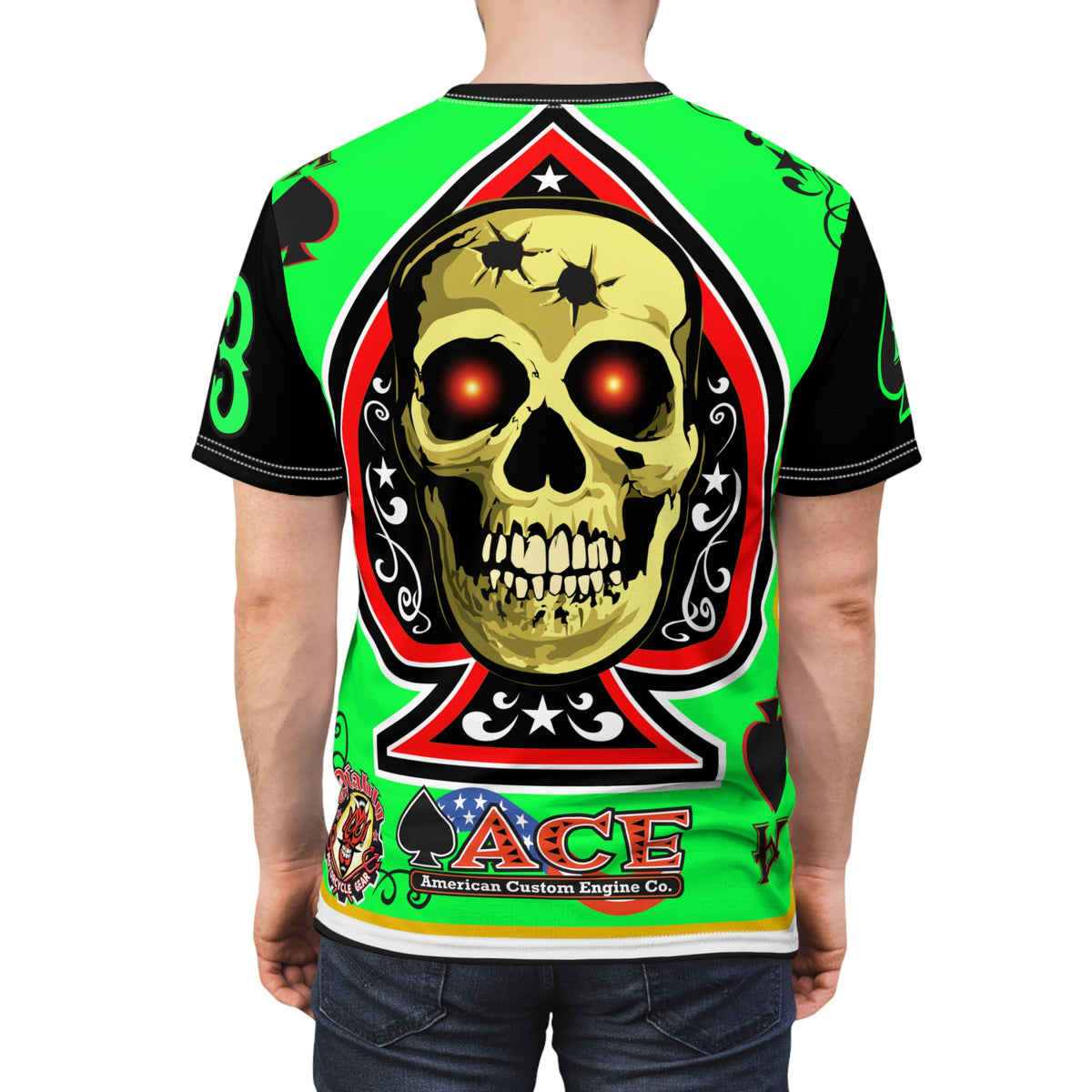 American Custom Engines ACE - Super HiViz Ace of Spades Lumina Green Back  EXTRA LARGE HiViz  Graphics