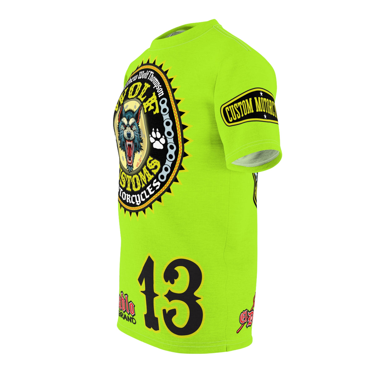 VERY SPECIAL MWT Wolf Customs Lumina Green XL HiViZ Graphics Super Tee —  The Best Biker Riding Tee EVER !!!