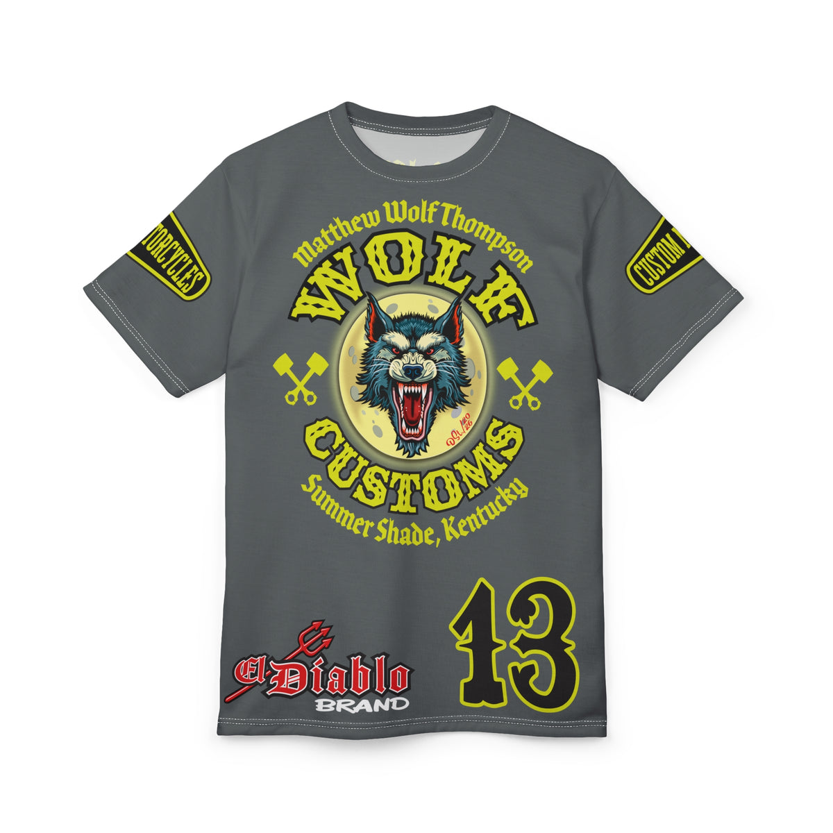 SRT MWT Wolf Customs 13 HiViZ Lumina Graphics -- Super Riding Tee — Retro Motorcycle Club Shirt, The Best Biker Riding Tee EVER !!!