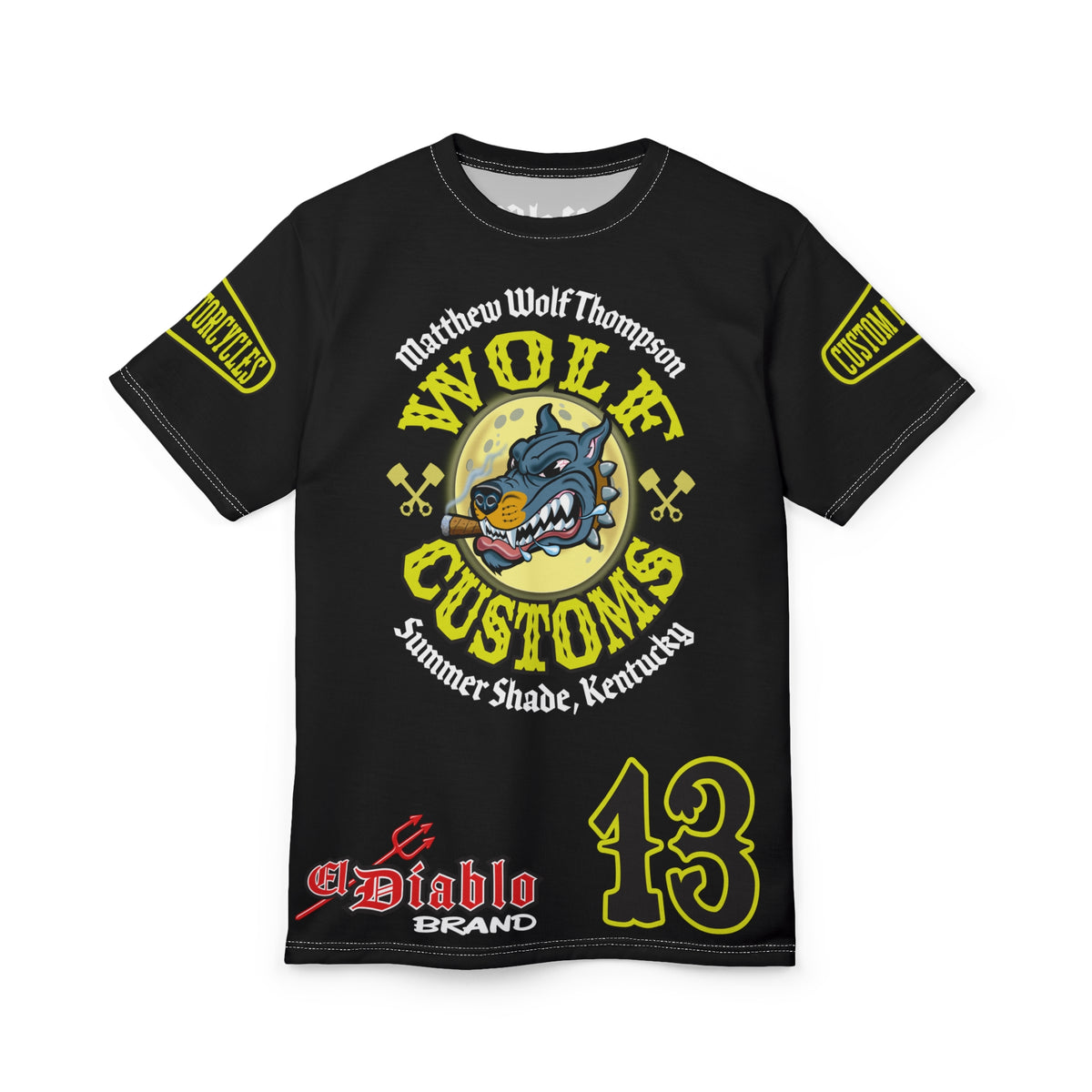 MWT Wolf Customs 13 Black & XL Graphics-Retro Style Super Riding Tee — Retro Motorcycle Club Shirt, The Best Biker Riding Tee EVER !!!